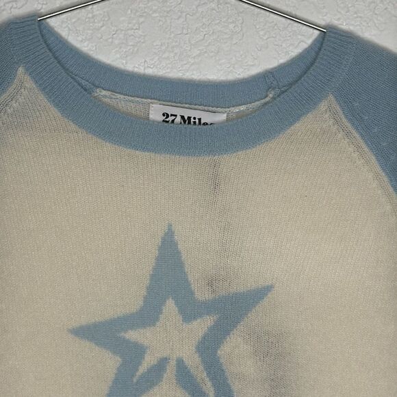 NWT 27 Miles | Kyra Cashmere Star Baseball Sweater Small Light Blue - Picture 3 of 10